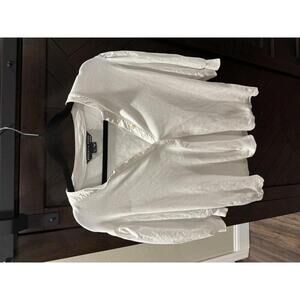 Veronica Beard Jeans White Ribbed Cotton/Poplin 3/4 sleeve shirt sz XL